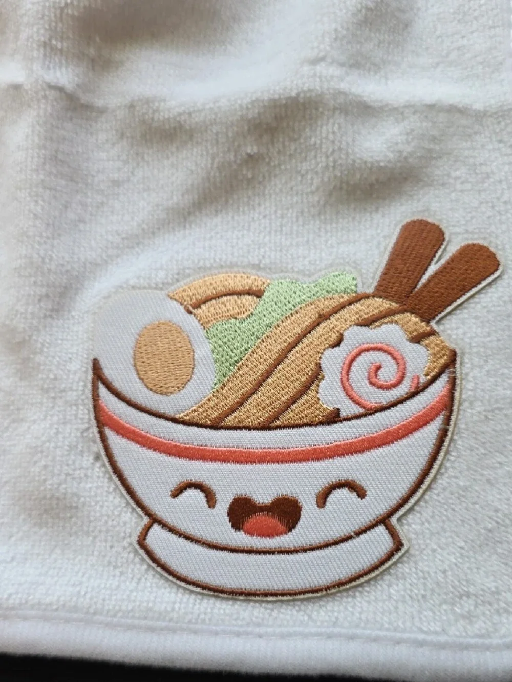 White Baby Bib with Cute Ramen Bowl Embroidery
